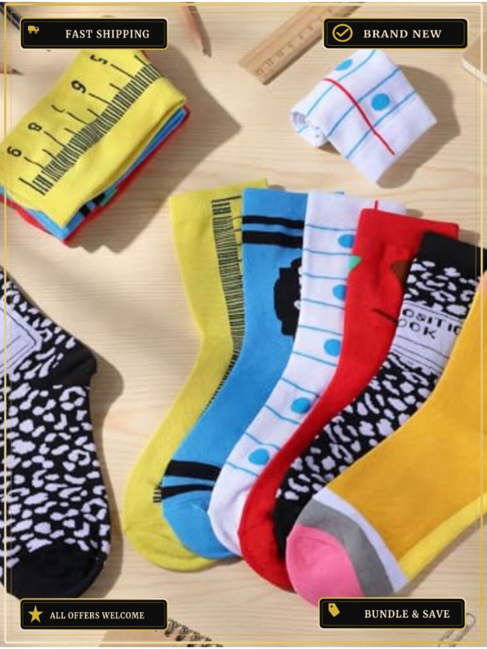 Funny Novelty Teacher Socks - 12 Pairs, Combed Cotton, Polyester, Spandex, Gift - Picture 2 of 6